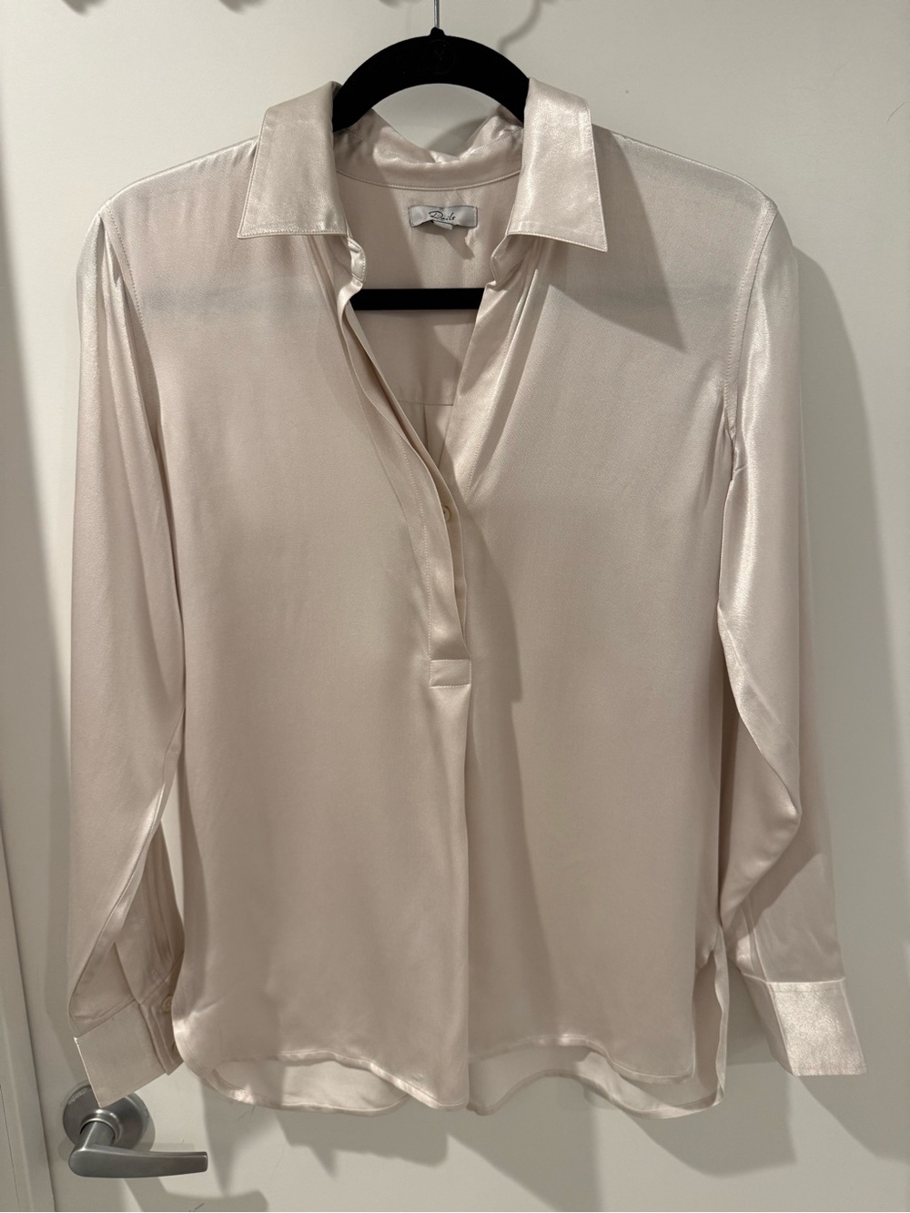 Rails Cream Silk-Blend Buttonless Collared Blouse